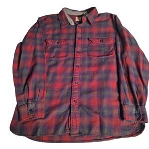 Men's Levis size (M) long sleeve Black and Red plaid shirt